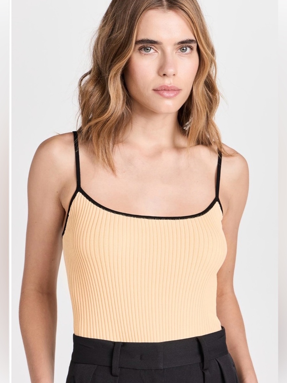 STAUD Butter Yellow Ribbed Knit Cami Tank Contrast Trim Large